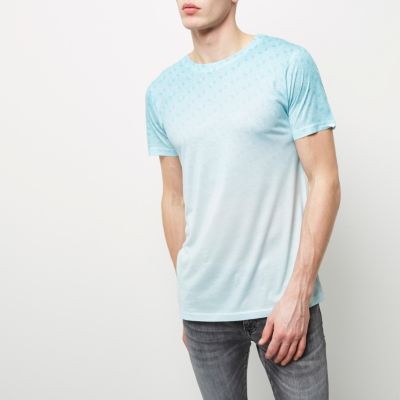 White faded blue print T-shirt